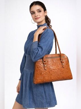 Patricia Nash tooled leather satchel shoulder crossbody bag in Calvin Florence